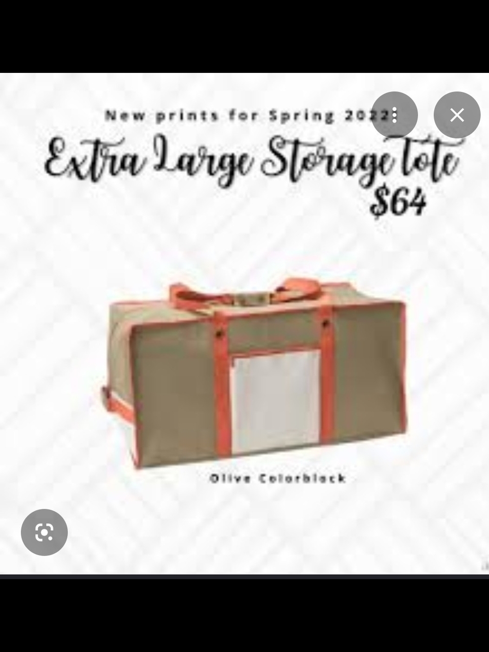 thirty-one Olive Storage Tote with Coral Trim